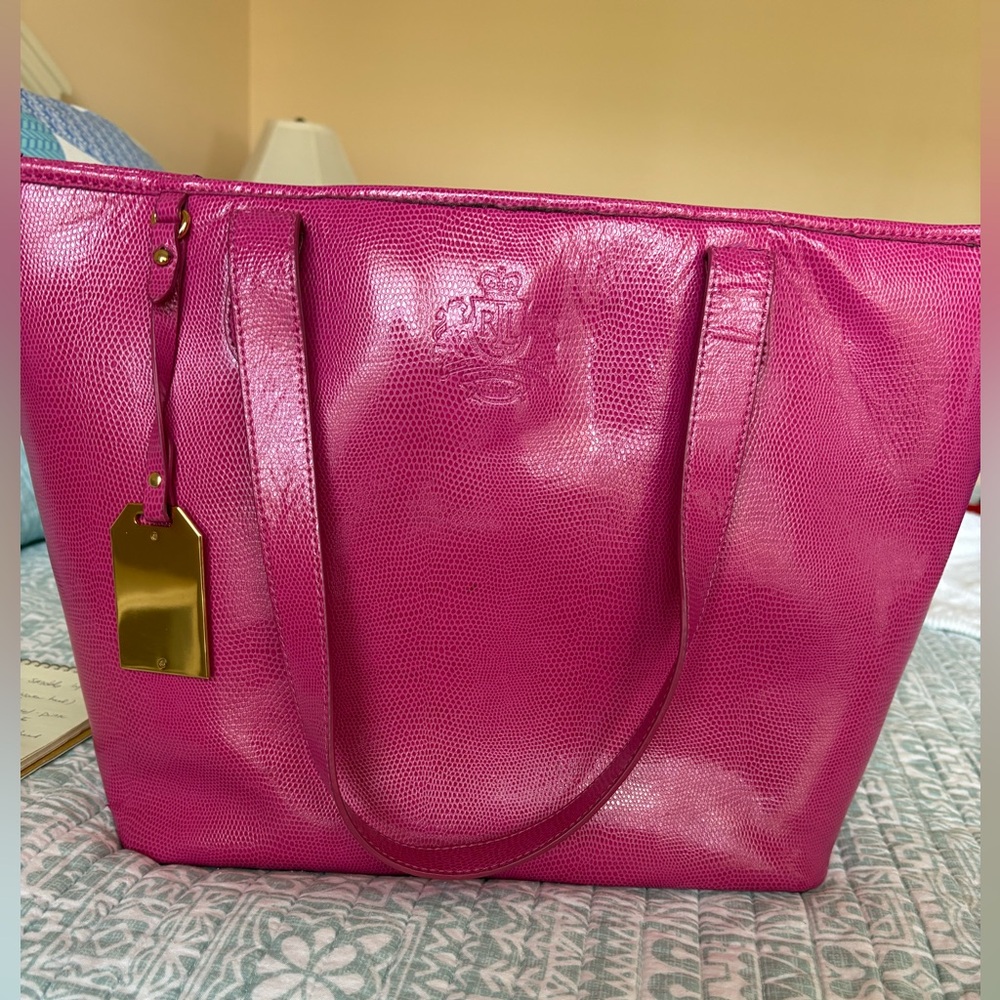 Lauren Ralph Lauren Pink Leather Tote Bag with inside zipper and other pockets